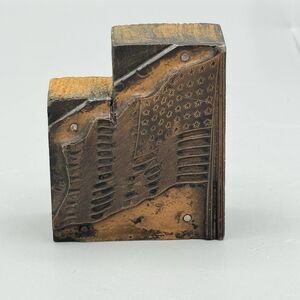 Vintage Wood Mounted Copper Letterpress Printing Block American Flag